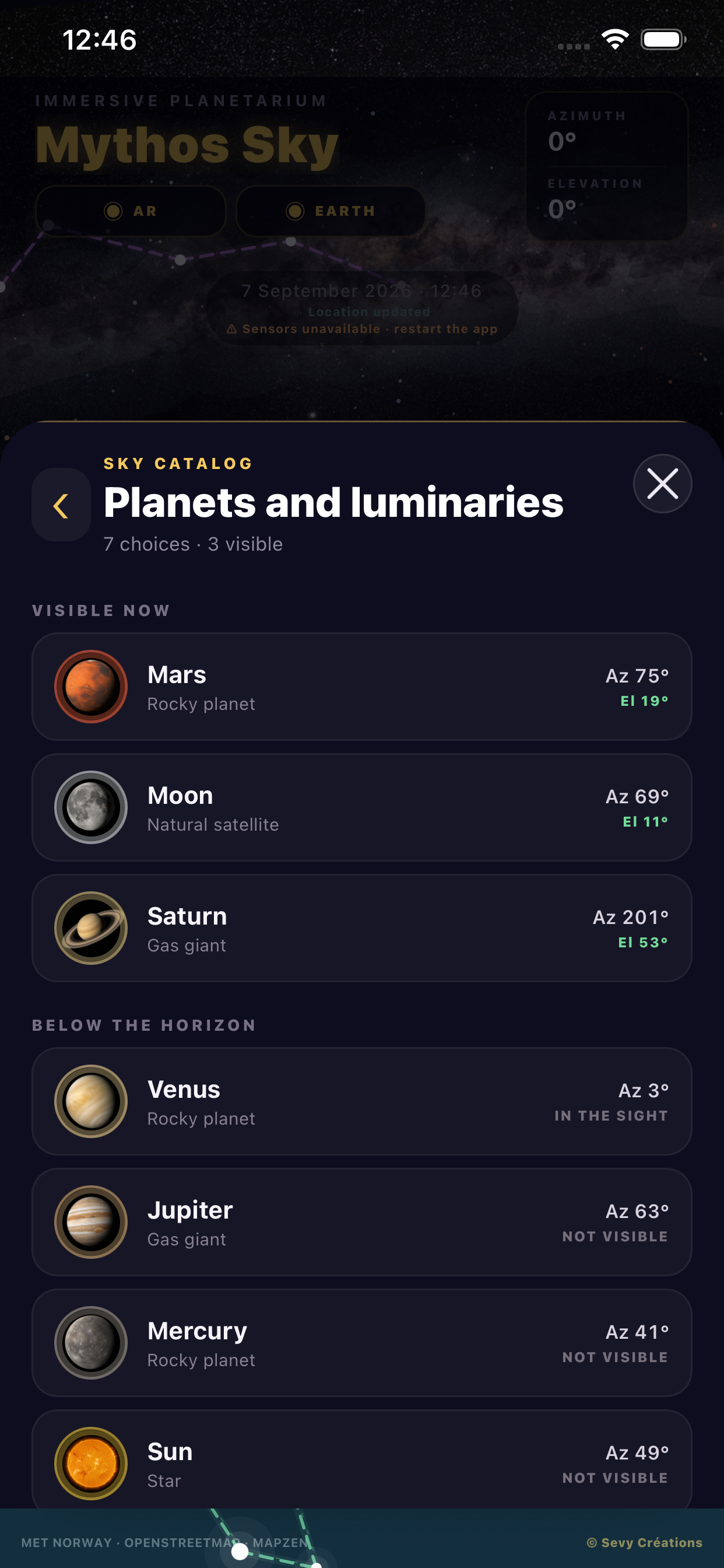 Planètes visibles